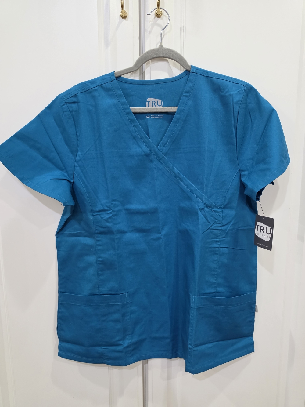 Women's Short Sleeve Teal Wrap Scrub Top